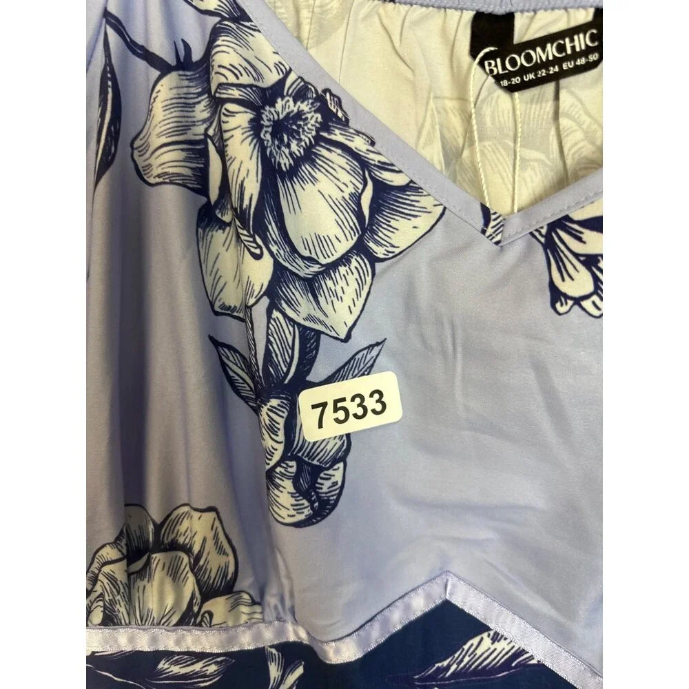 bloom chic nwt size 18/20 over sized blue floral sweet heart neckline fluttered - Picture 3 of 11